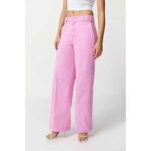 Dickies Women's Sz 6 Pink Twill Pants, High Rise Regular Fit Wide Leg Work Pants